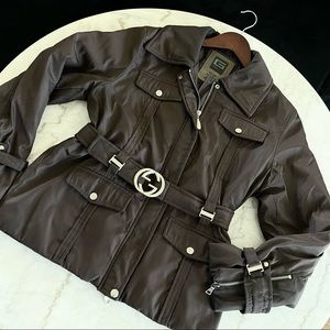GUCCI Vintage GG Belted Trench-coat lined Jacket Large 🤎 Size L